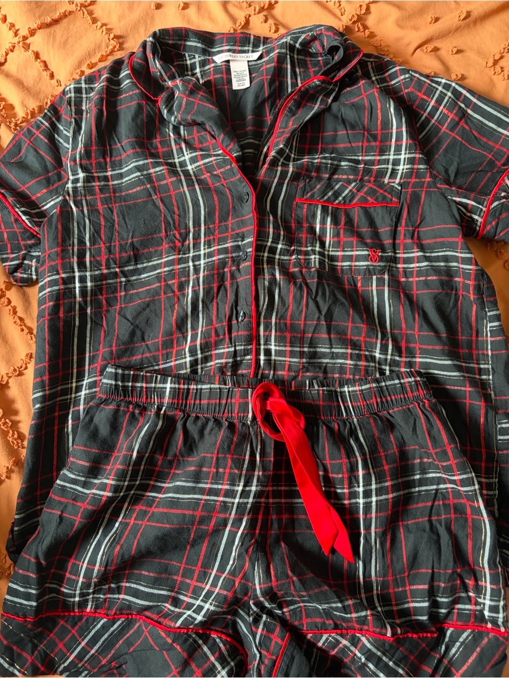 Victoria's Secret Black, Red & White Plaid Kids Pajama Set
